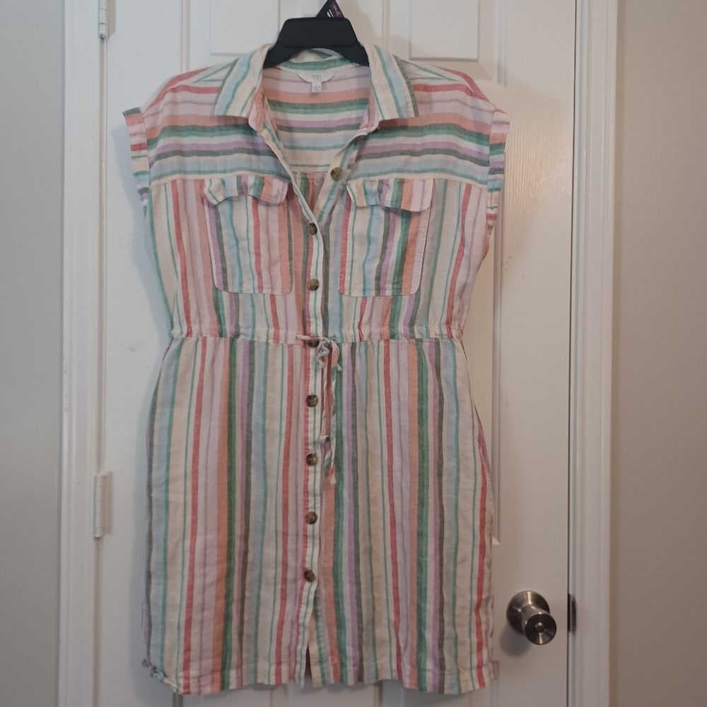 Time And Stripped Utility Dress Sz L 12 14